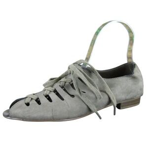 MIA Women's Orion Taupe Lace-Up Peep Toe Sandals Size 7 Suede‎ Flats